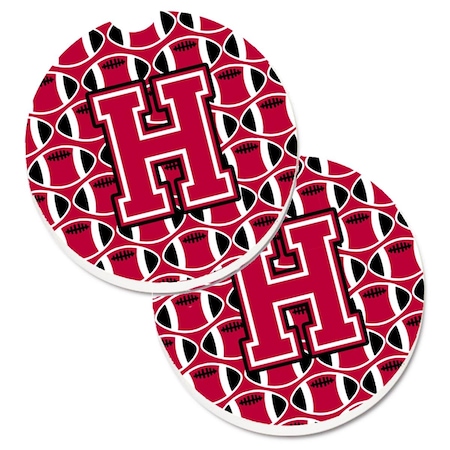 Carolines Treasures Letter H Football Crimson and White Set of 2 Cup Holder Car Coaster CJ1079-HCARC